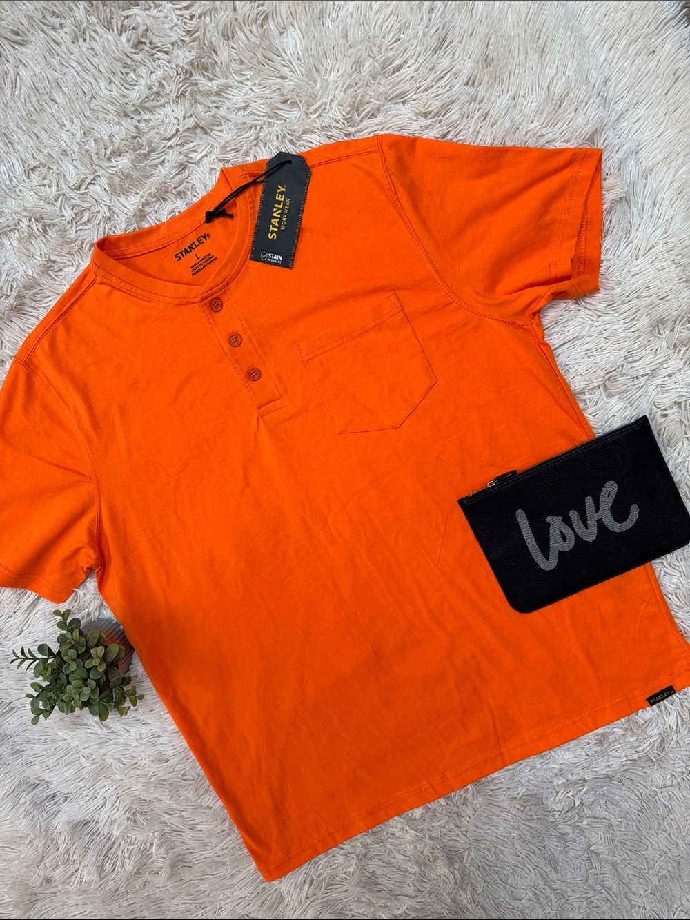 Stanley Workwear Stain Resistant Henley Tee 💗 Orange
